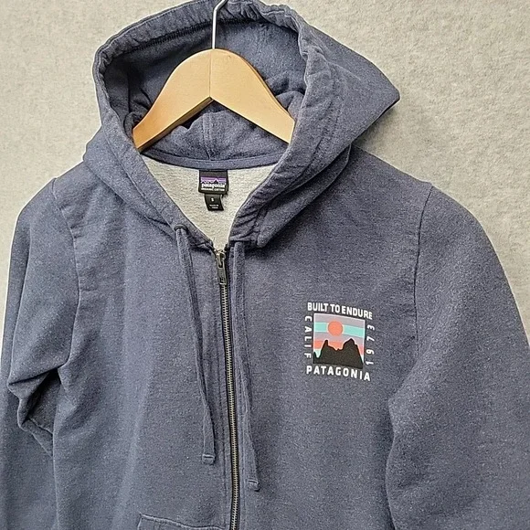 PATAGONIA Ridge Rise Women Sz S Midweight Zip Hoodie Jacket Organic Cotton Blue - Picture 1 of 12